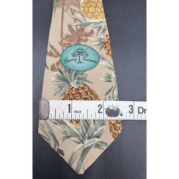 TOMMY BAHAMA Tie Men's 100% Silk Yellow Brown Green Pineapple Floral Palm Trees - Picture 10 of 10